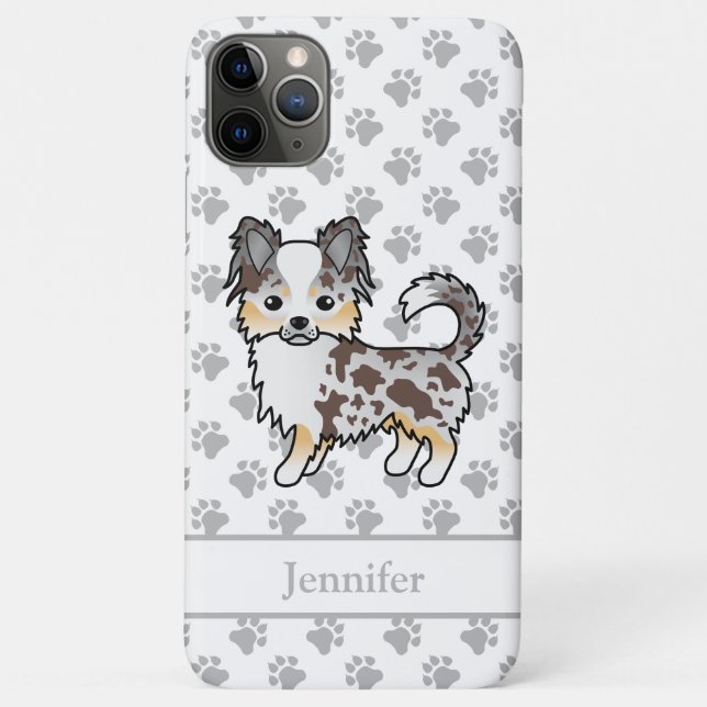 Capa Para iPhone 11 Pro Max Cachorro Chihuahua de Pelagem Longa Chocolate Merl (Verso)