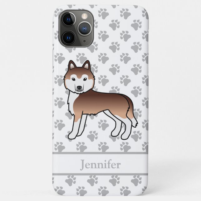 Capa Para iPhone 11 Pro Max Cachorro de desenho animado Husky Siberiano Cobre  (Verso)