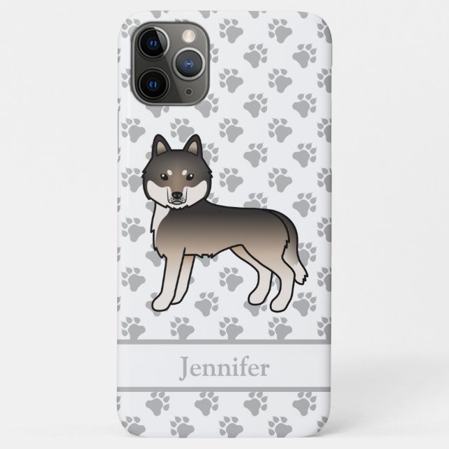 Capa Para iPhone 11 Pro Max Cachorro De Desenho Animado Siberiano Husky Cinza  (Verso)