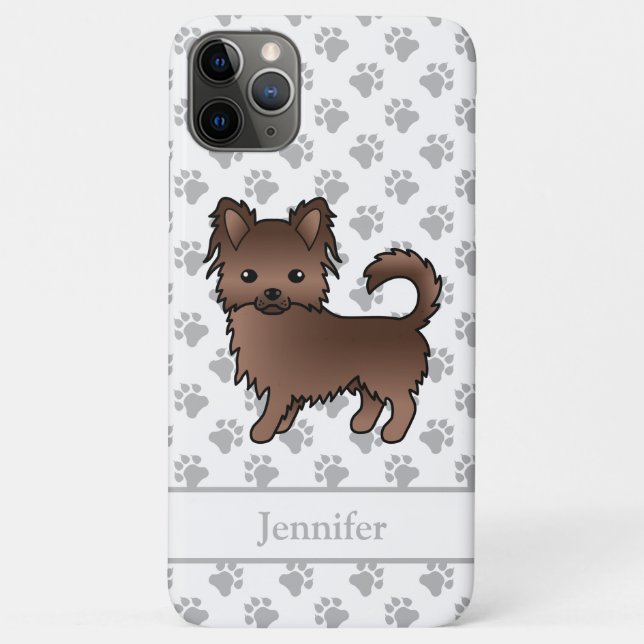 Capa Para iPhone 11 Pro Max Cachorro Desenho Chihuahua Casaco Comprido Chocola (Verso)