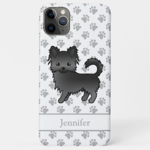 Capa Para iPhone 11 Pro Max Cachorro e Nome do Cartoon Casaco Chihuahua Negro