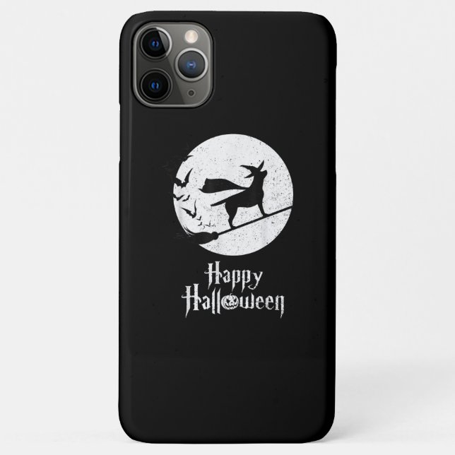 Capa Para iPhone 11 Pro Max Cachorro | Feliz Vassoura-de-bruxa do Halloween (Verso)