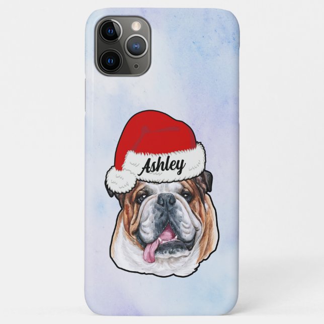 Capa Para iPhone 11 Pro Max Cachorro Inglês com Cachorro de Natal (Verso)