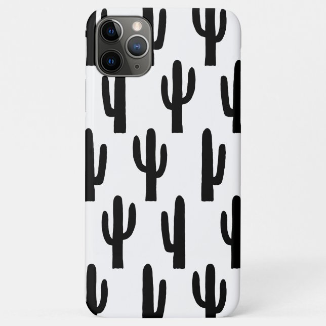 Capa Para iPhone 11 Pro Max Cacto preto e branco. Padrão de cactos modernos (Verso)