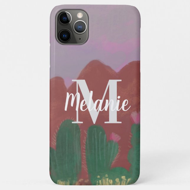 Capa Para iPhone 11 Pro Max Cactus Dessert Montanha Arte Desenhada À Mão (Verso)
