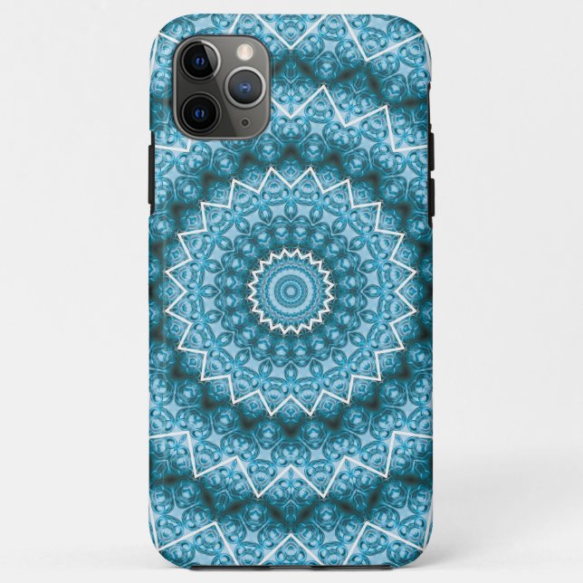 Capa Para iPhone 11 Pro Max Calidoscópio / Mandala Azul Claro (Verso)