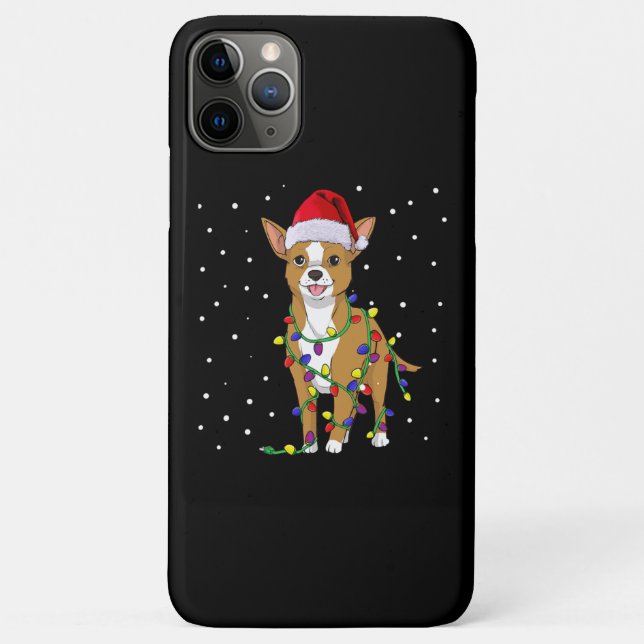 Capa Para iPhone 11 Pro Max Cão de Natal Chihuahua (Verso)