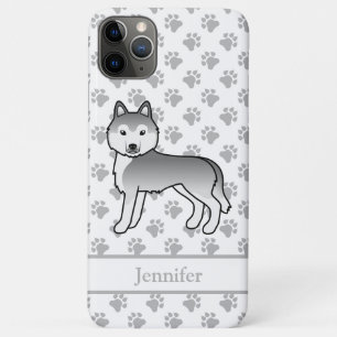 Capa Para iPhone 11 Pro Max Cão e nome do desenho animado Siberiano Silver Hus