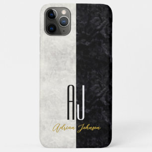 Capa Para iPhone 11 Pro Max Capa de iPhone em Mármore Monograma Black Gold
