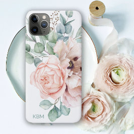 Capa Para iPhone 11 Pro Max Cápsulas de Aquarela e Rosas com o seu Monograma