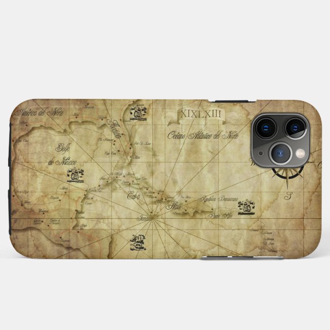 Capa Para iPhone 11 Pro Max Caribe - mapa antigo... (Verso (horizontal))