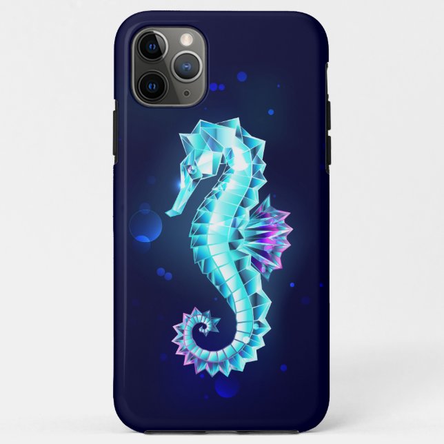 Capa Para iPhone 11 Pro Max Cavalo de Gelo Cristal em Fundo Azul (Verso)