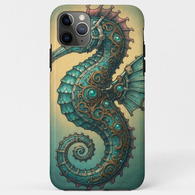 Capa Para iPhone 11 Pro Max Cavalo-marinho Steampunk (Verso)