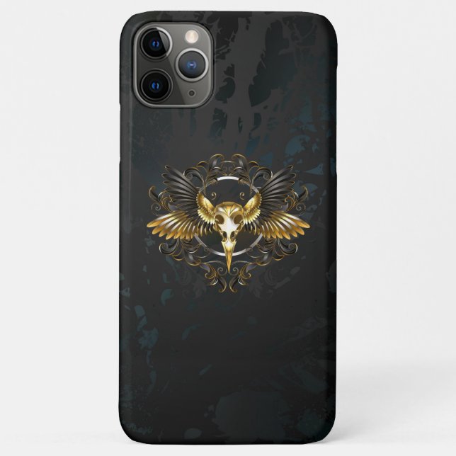 Capa Para iPhone 11 Pro Max Caveira de ouro sobre fundo preto (Verso)