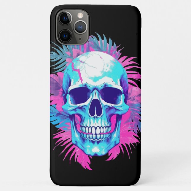 Capa Para iPhone 11 Pro Max Caveira Floral em Estilo Vaporwave (Verso)