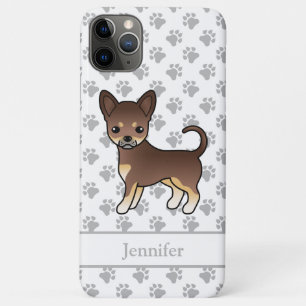 Capa Para iPhone 11 Pro Max Chocolate E Tan Casaco Chihuahua Cachorro E Nome