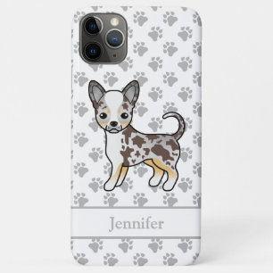Capa Para iPhone 11 Pro Max Chocolate Merle Smooth Casaco Chihuahua Dog & Name