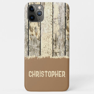 Capa Para iPhone 11 Pro Max Cinza creme e madeira rústica castanha