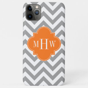 Capa Para iPhone 11 Pro Max Cinza Dk Lg Chevron Pumpkin Quatrefoil 3 Monograma