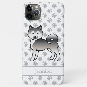 Capa Para iPhone 11 Pro Max Cinza do Alaska Malamute - Cute Cartoon Cão e Nome