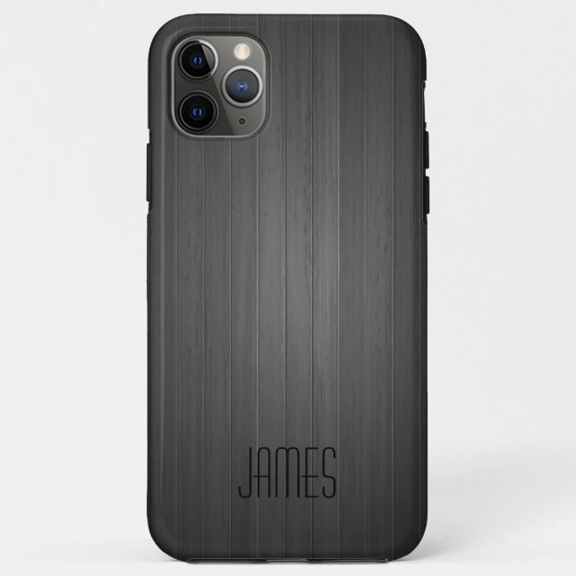 Capa Para iPhone 11 Pro Max Cinza Faux Wood (Verso)