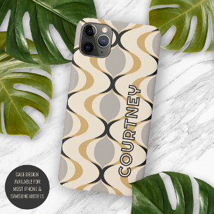 Capa Para iPhone 11 Pro Max Cinza Ocre Mostarda Amarelo Marfim Padrão de Onda