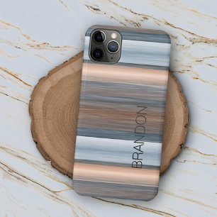 Capa Para iPhone 11 Pro Max Cinza Personalizada Blue Taupe Brown Watercolor St