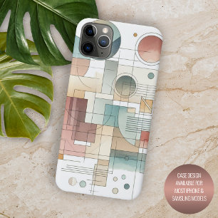 Capa Para iPhone 11 Pro Max Cinza Teal Blue Beige Rust Red Abstrato Art Padrão