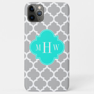 Capa Para iPhone 11 Pro Max Cinza White Marroquino #5 Brt Aqua 3 Monograma Ini