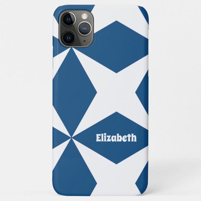 Capa Para iPhone 11 Pro Max Clássico Geométrico Retrô Azul Marinho (Verso)