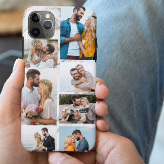 Capa Para iPhone 11 Pro Max Colagem de 7 Fotos em Mármore Cinza Chic