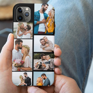 Capa Para iPhone 11 Pro Max Colagem de 7 Fotos Preto Elegante