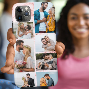 Capa Para iPhone 11 Pro Max Colagem de Fotos 7 Mármore Rosa Chic