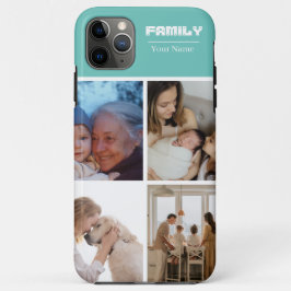 Capa Para iPhone 11 Pro Max Colagem de Fotos da Família Verde Azul 4 Fotos