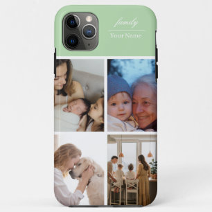 Capa Para iPhone 11 Pro Max Colagem de Fotos da Família verde claro 4 Fotos