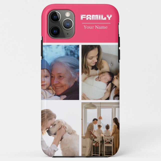 Capa Para iPhone 11 Pro Max Colagem de Fotos de Família Rosa 4 Fotos (Verso)