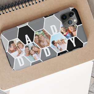 Capa Para iPhone 11 Pro Max Colagem de Fotos em Favo de Mel Papai ou Nome de 5