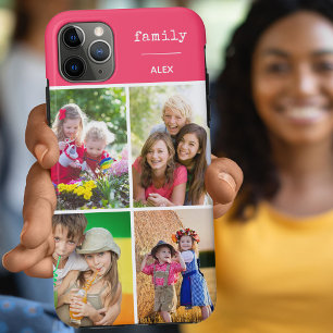 Capa Para iPhone 11 Pro Max Colagem de Fotos Família Rosa 4 Fotos