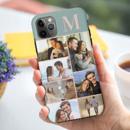 Capa Para iPhone 11 Pro Max Colagem de Fotos Monogramas 7 em Verde