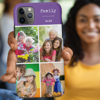 Capa Para iPhone 11 Pro Max Colagem de Fotos Roxa Família 4 Personalizada