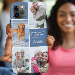 Capa Para iPhone 11 Pro Max Colagem Personalizada de 4 Fotos Citação Positiva