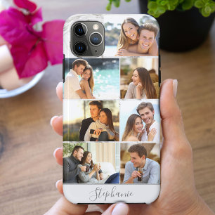 Capa Para iPhone 11 Pro Max Colagem Personalizada de 7 Fotos Grey Marble
