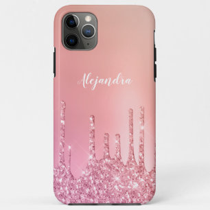 Capa Para iPhone 11 Pro Max Coloração rosa-rosa-belíssima pingos de ouro e cob