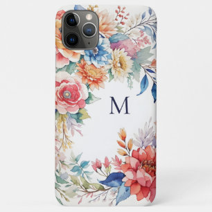 Capa Para iPhone 11 Pro Max Colorida Watercolor Floral Nature Amplia Monograma