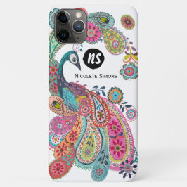 Capa Para iPhone 11 Pro Max Colorido Rosa Azul Claro Pavão Floral Paisley