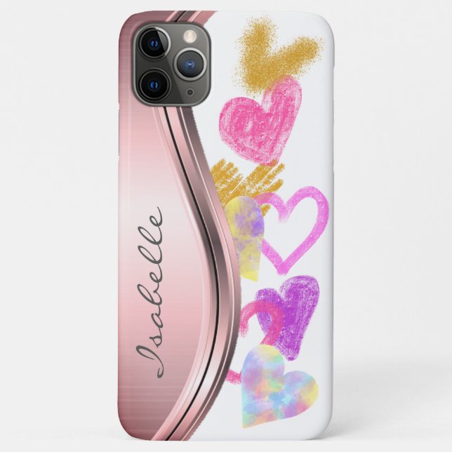 Capa Para iPhone 11 Pro Max Corações Personalizados Doodle Fofos (Verso)