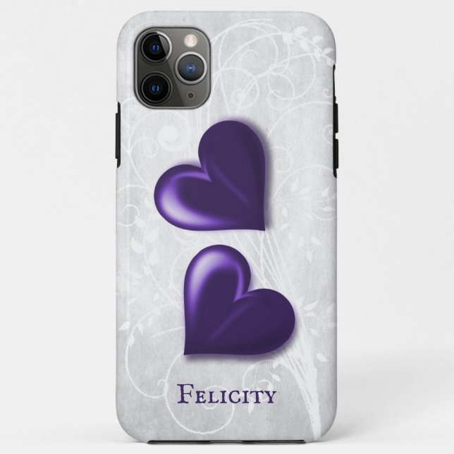 Capa Para iPhone 11 Pro Max Corações Roxos Personalizados (Verso)