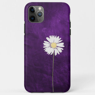 Capa Para iPhone 11 Pro Max couro roxo com margarida