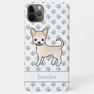 Capa Para iPhone 11 Pro Max Cream Casaco Chihuahua Cartoon Cachorro e Nome