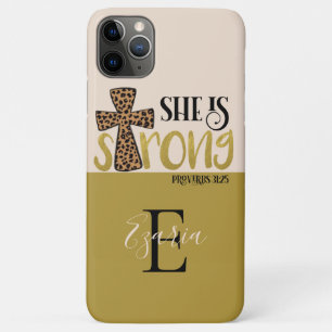 Capa Para iPhone 11 Pro Max Cristã Personalizada Ela É Forte Provérbios 31